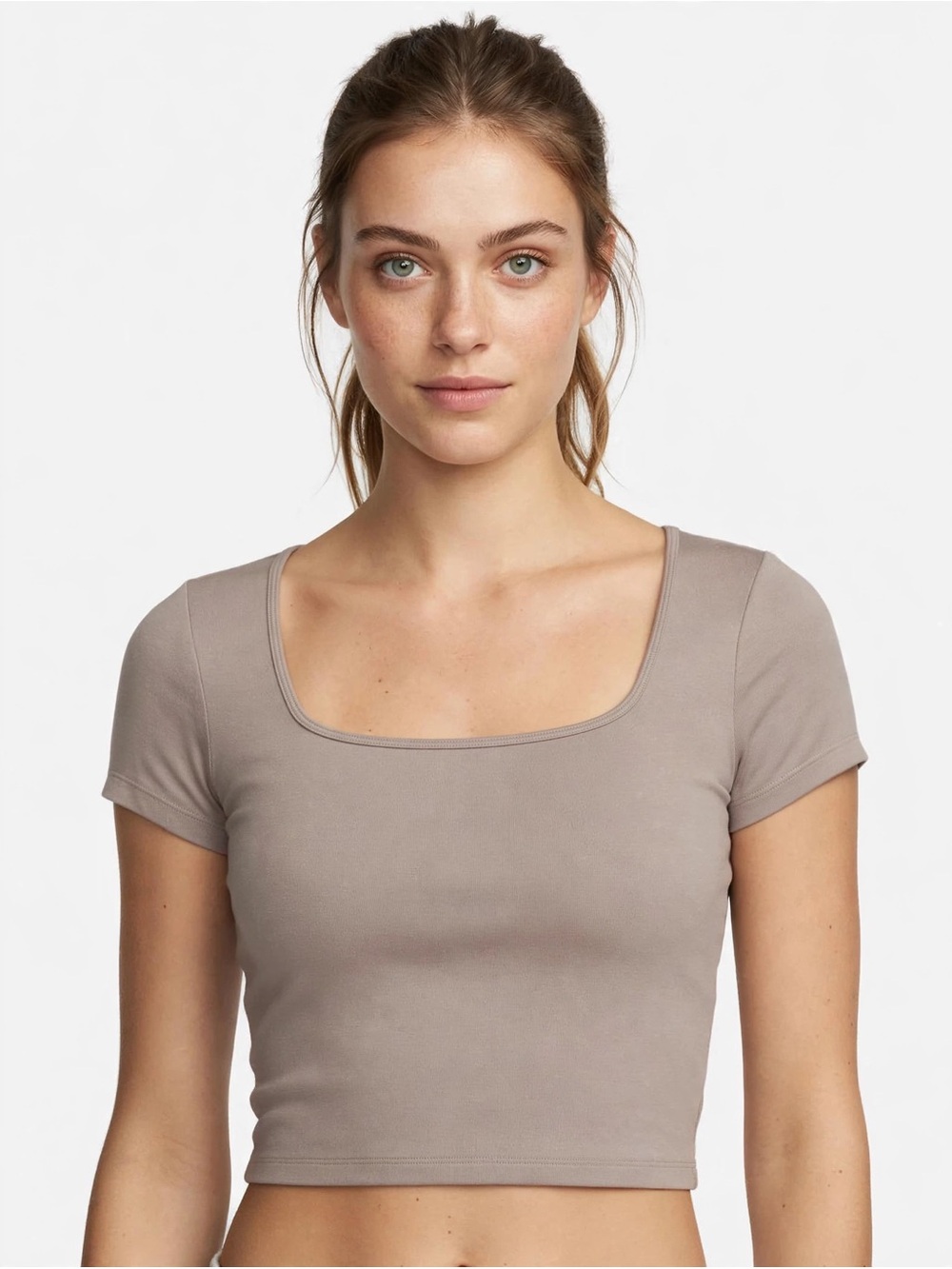 Hollister Square Neck Cropped Tee in Taupe